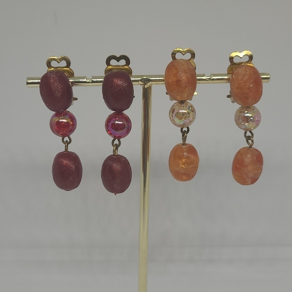 VINTAGE Beaded Dangle Clip-On Earrings, 2 Pairs, W. Germany